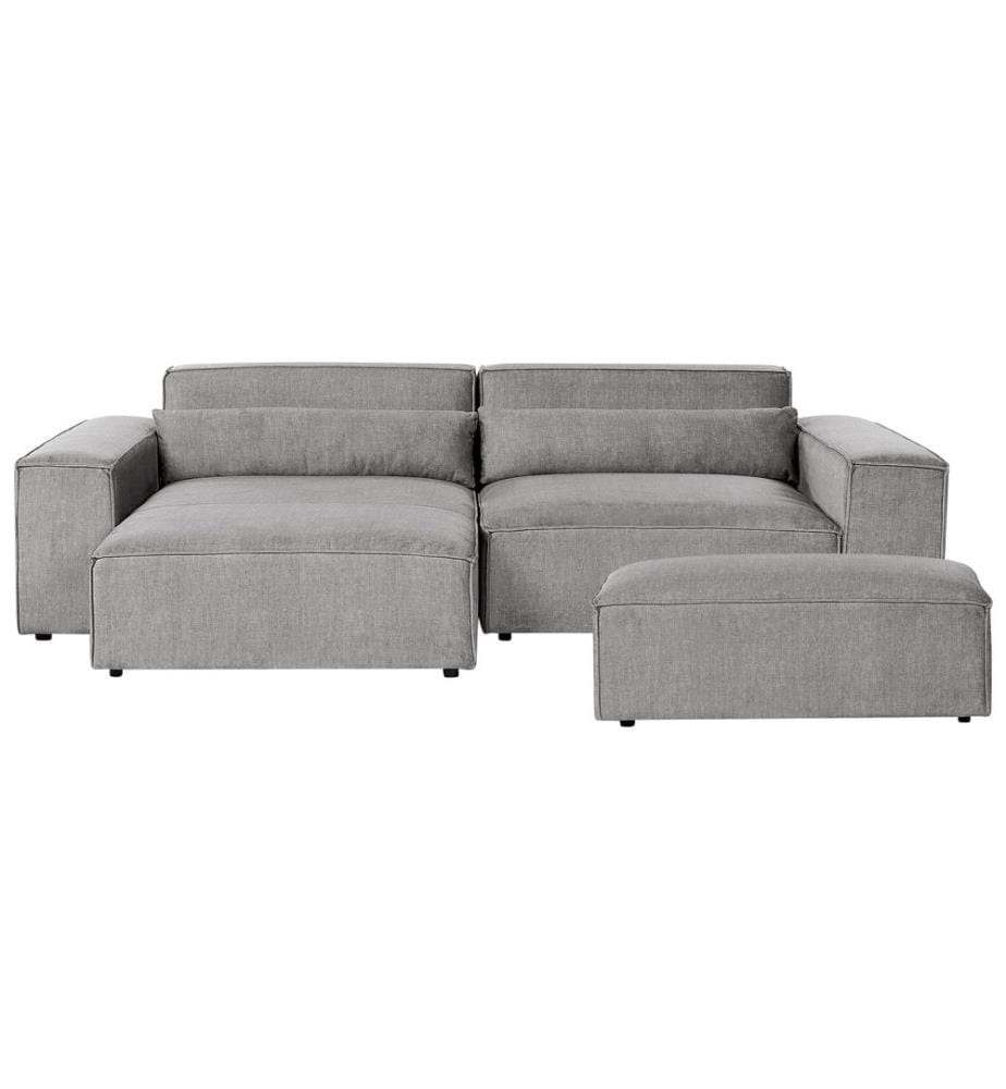 HELLNAR 3 places Canapé d'angle modulable Côté droit Gris Tissu avec ottoman