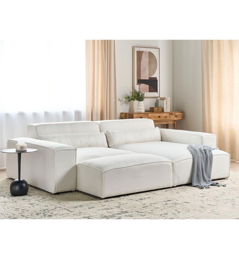 HELLNAR 3-Sitzer Modul Ecksofa linksseitig Cremeweiss Bouclé mit Ottomane