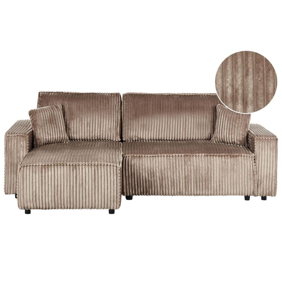 Eckschlafsofa 3-Sitzer ABACKA Cord Hellbraun mit Stauraum rechtsseitig