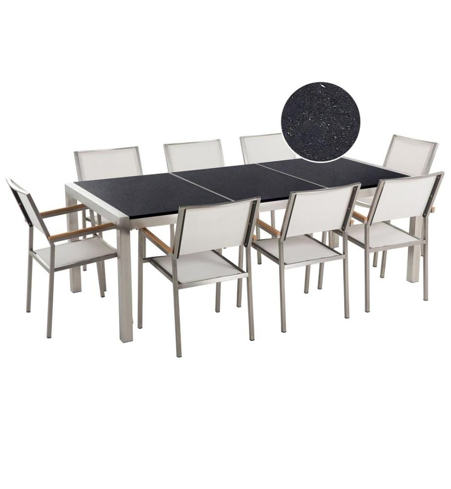 Gartenmöbel Set 8-Sitzer GROSSETO Dreifachplatte Granit Polierter Schwarz / Weiss