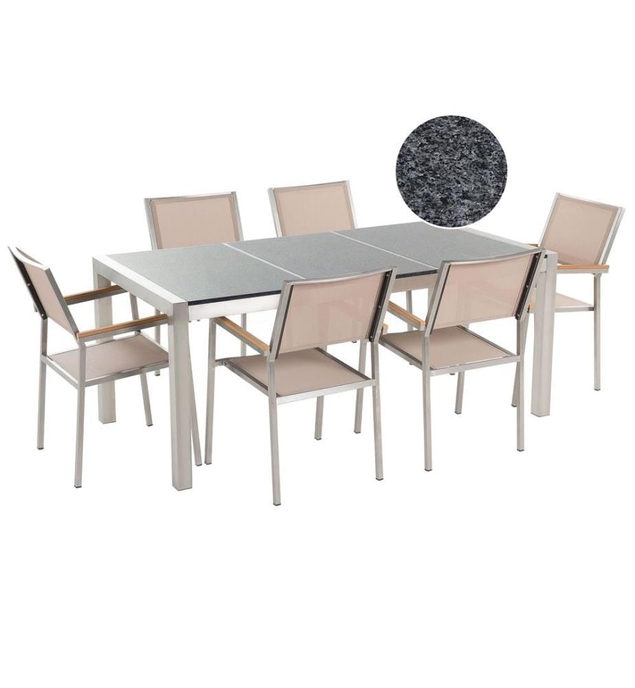 Gartenmöbel Set 6-Sitzer GROSSETO Dreifachplatte Granit Polierter Grau / Beige