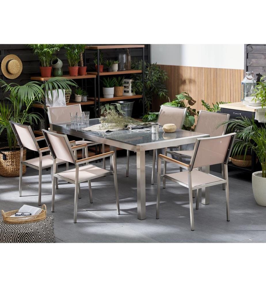 Gartenmöbel Set 6-Sitzer GROSSETO Dreifachplatte Granit Polierter Grau / Beige