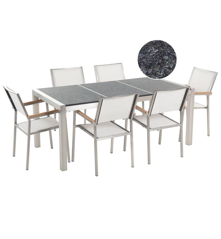 Gartenmöbel Set 6-Sitzer GROSSETO Dreifachplatte Basalt geflammter Schwarz / Weiss