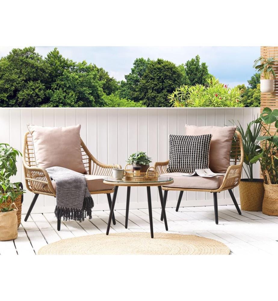 Ensemble bistrot avec coussins LAURETO Polyrotin Naturel