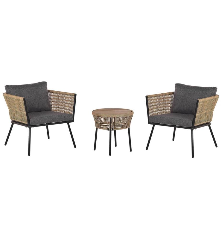 Ensemble bistrot avec coussins GARGANO Polyrotin Marron clair