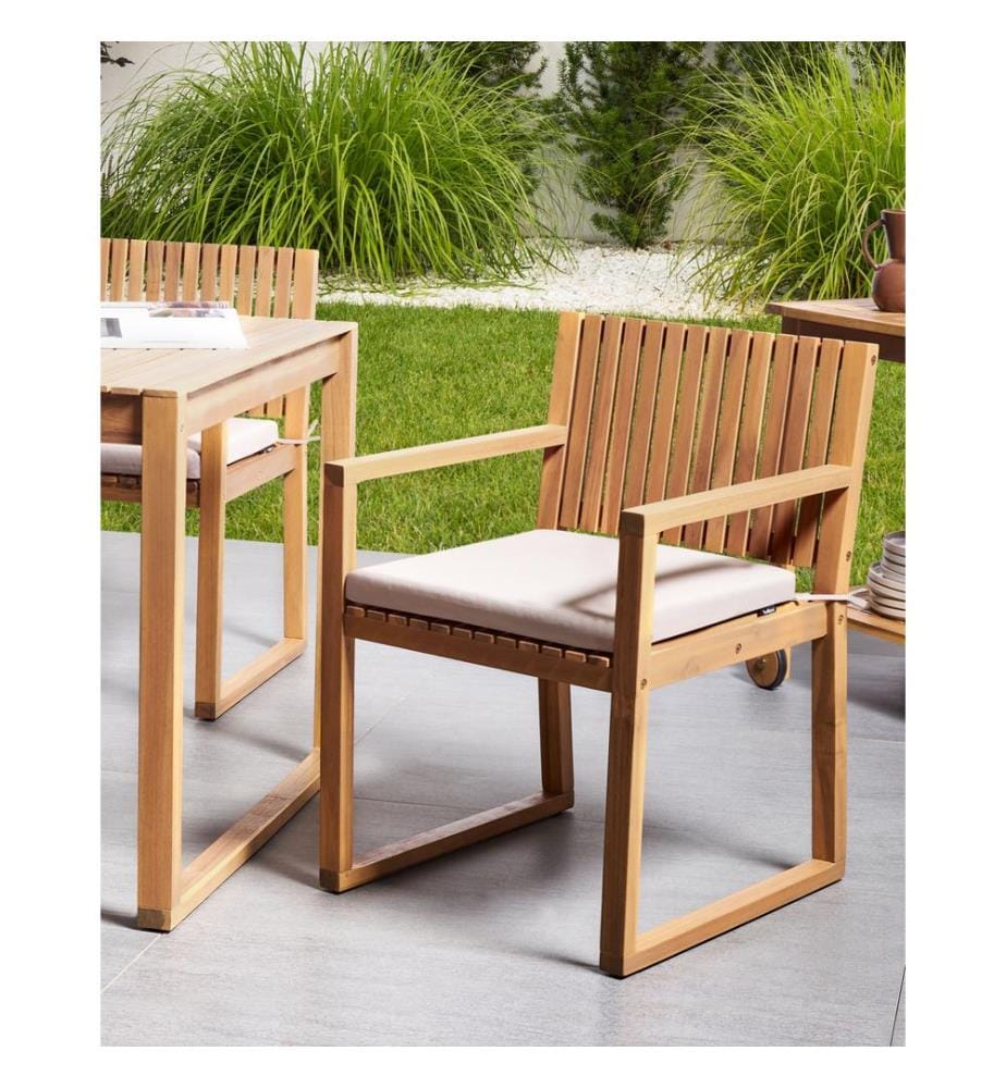 Set mit 2 Stühlen und Sitzkissen SASSARI PREMIUM zertifiziertes Akazienholz Hellbeige