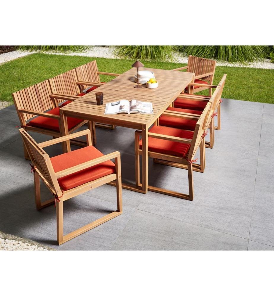 Salle à manger de jardin 8 places SASSARI PREMIUM avec coussins Bois d'acacia certifié Rouge