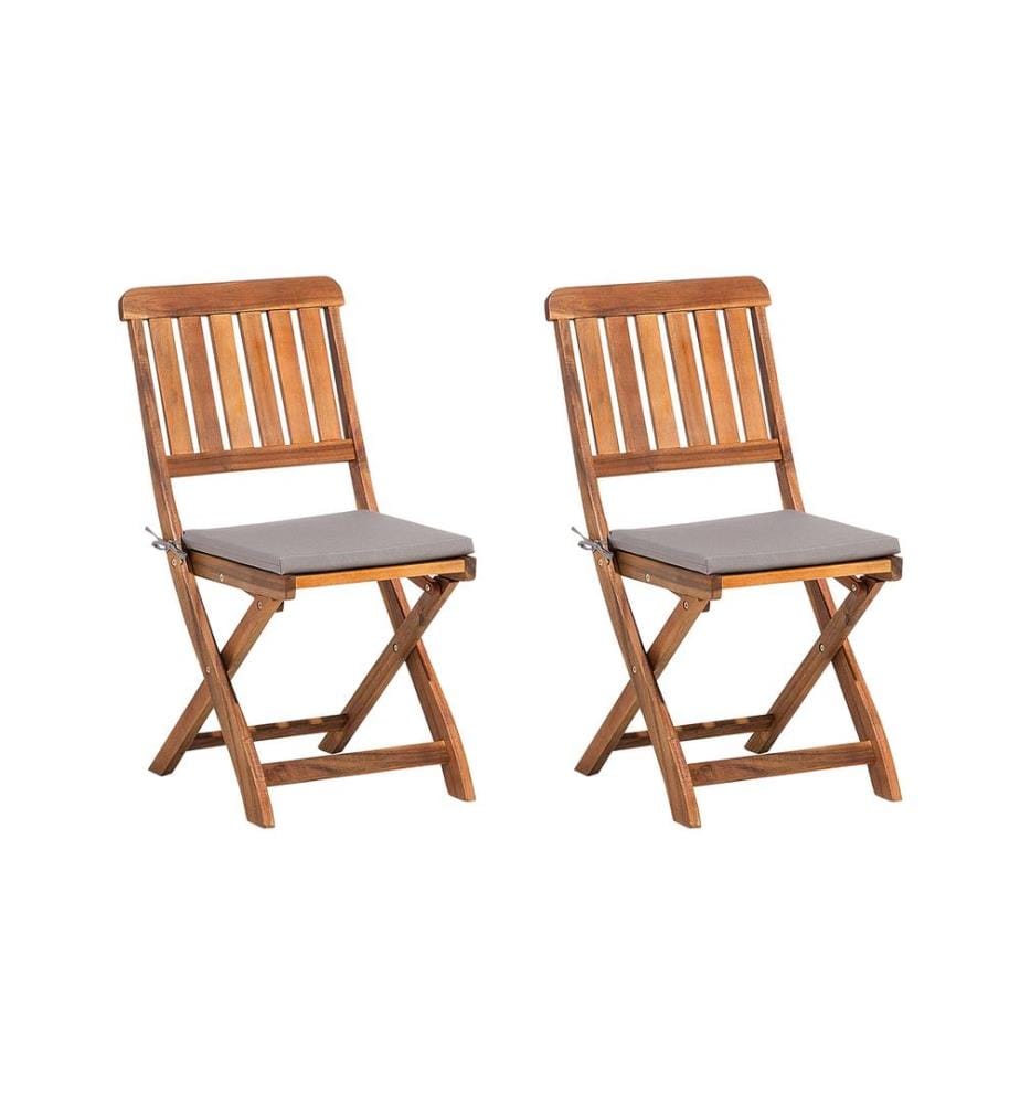 Set mit 2 Stühlen und Sitzkissen CENTO Akazienholz Braun