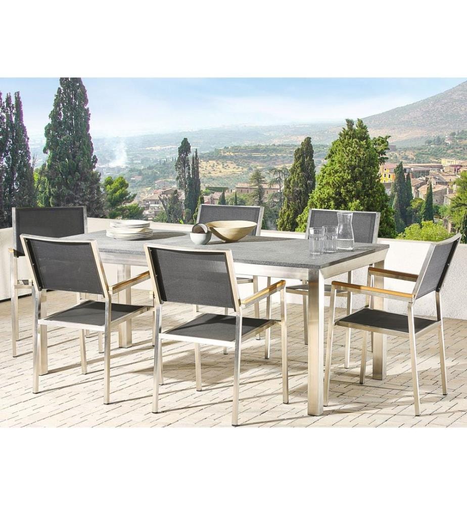 Gartentisch GROSSETO 180 cm 90 cm geflammter Granit Graphitgrau