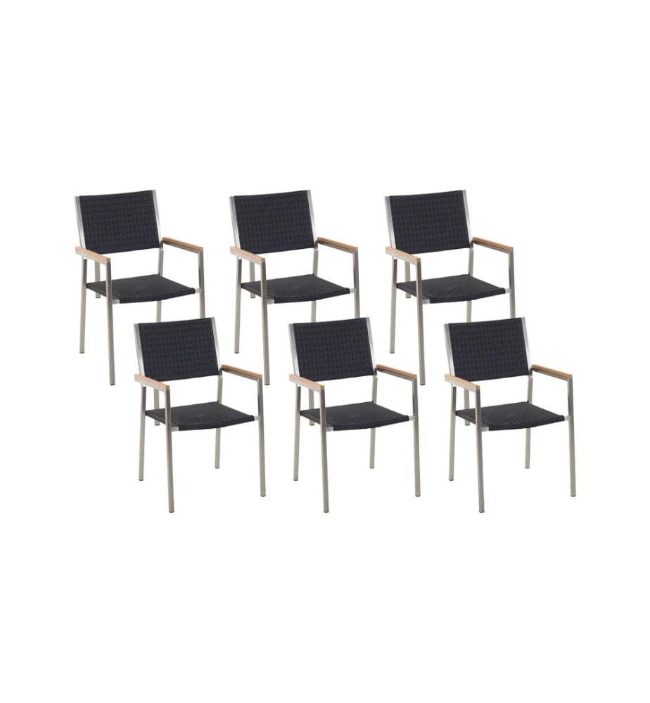 Gartenstuhl 6er Set GROSSETO Polyrattan Schwarz