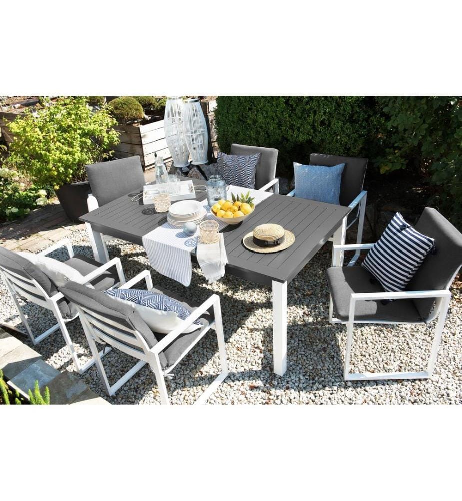 Set da pranzo da giardino 6 posti PANCOLE con cuscini Metallo Grigio