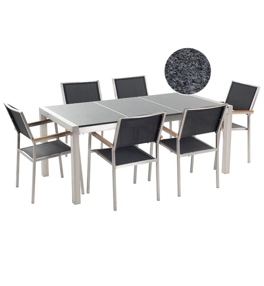 Set da pranzo da giardino 6 posti GROSSETO Piastra tripla Granito Lucido Nero/Grigio