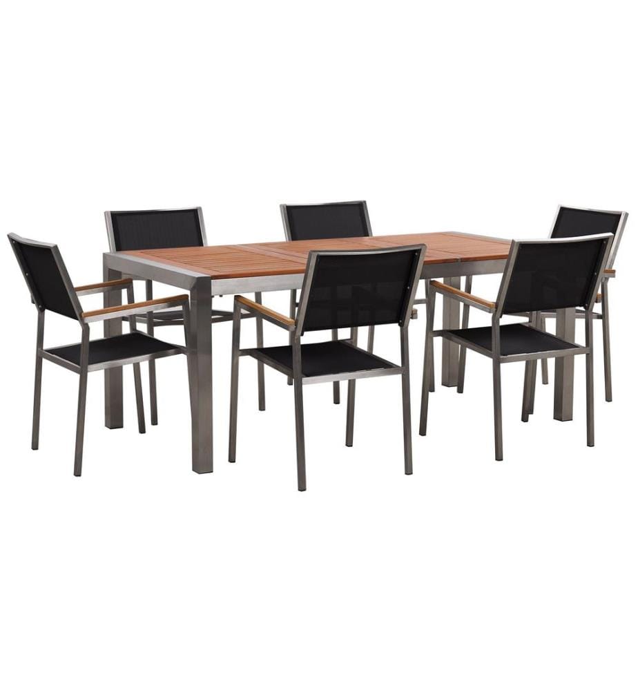 Set da pranzo da giardino 6 posti GROSSETO Legno d'eucalipto Marrone/Nero