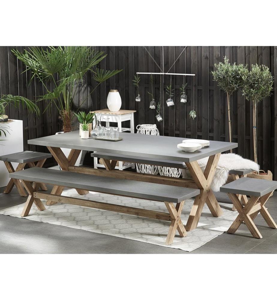 Garden Dining Set with Benches and Stools 8 Seater OLBIA Concrete Grey