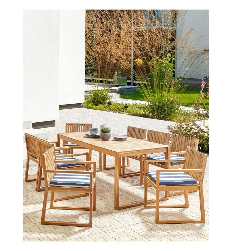 Set mit 8 Stühlen und Sitzkissen SASSARI II zertifiziertes Akazienholz Marineblau