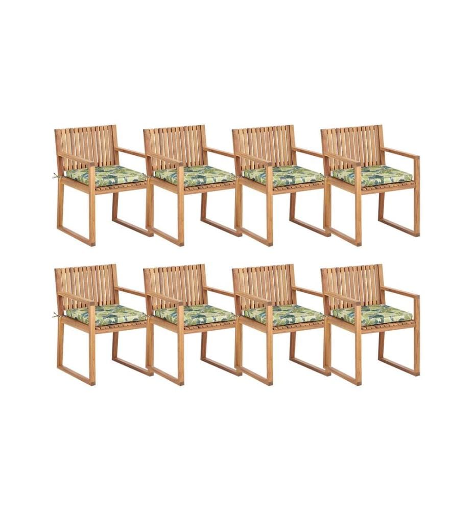 Lot de 8 chaises de jardin avec coussins SASSARI II Bois d'acacia certifié Vert