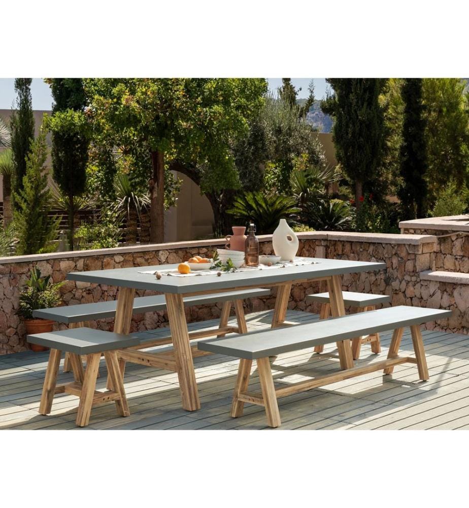 Garden Dining Set with Benches 8 Seater TONNARE Concrete Grey