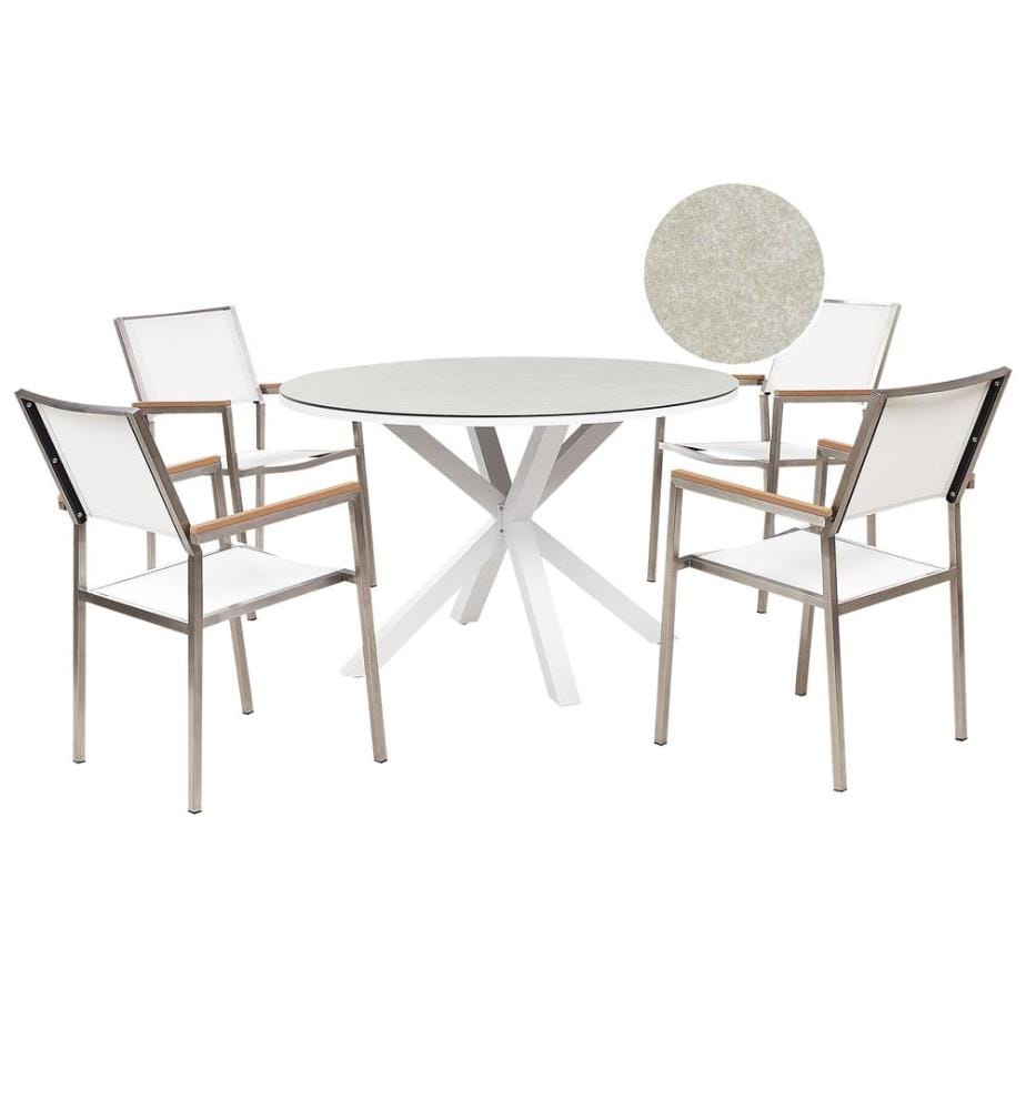 Gartenmöbel Set 4-Sitzer MALETTO/GROSSETO Metall Marmor Optik Weiss / Beige