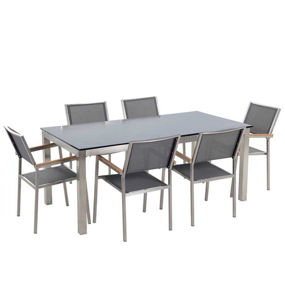 Gartenmöbel Set 6-Sitzer GROSSETO Sicherheitsglas Grau / Schwarz