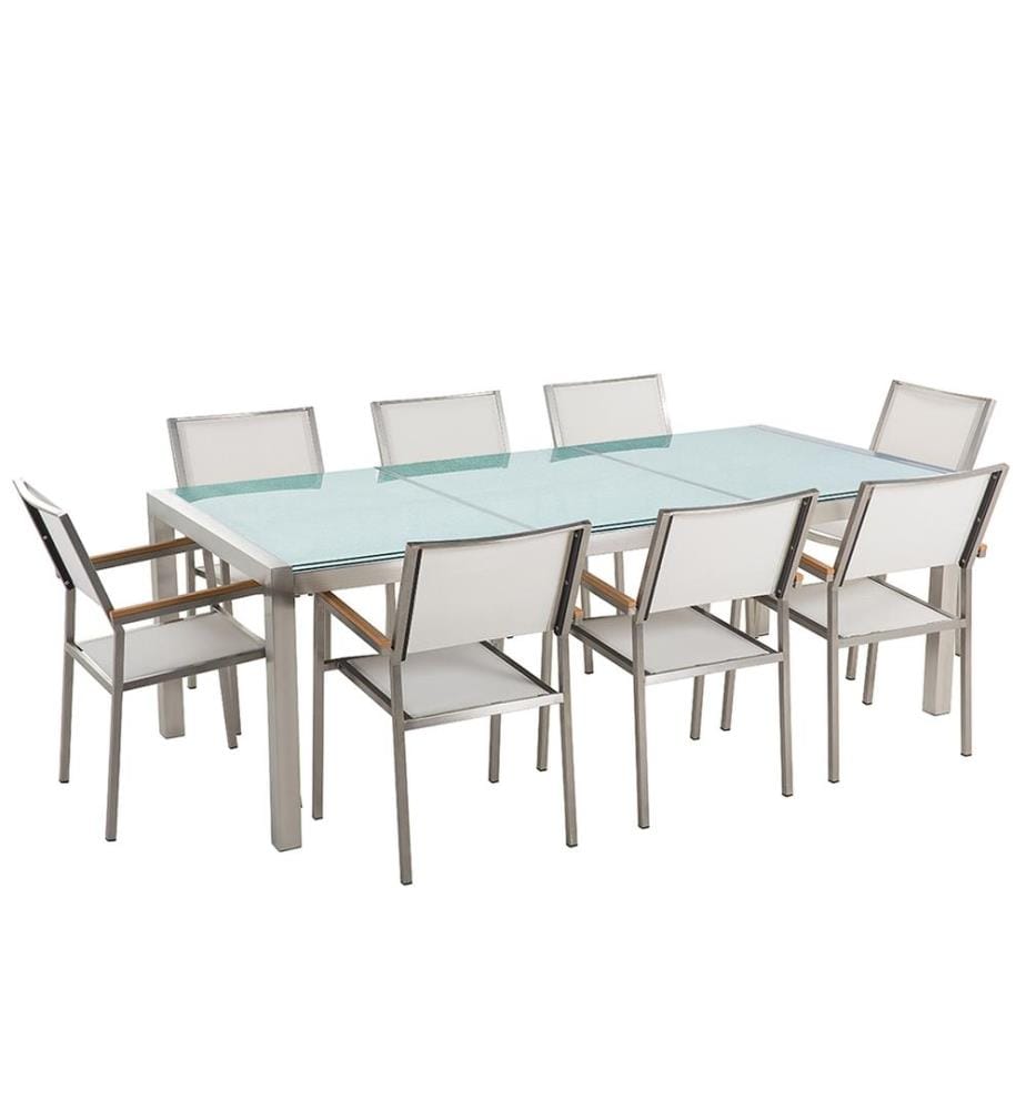 Gartenmöbel Set 8-Sitzer GROSSETO Crashglas Transparent / Weiss