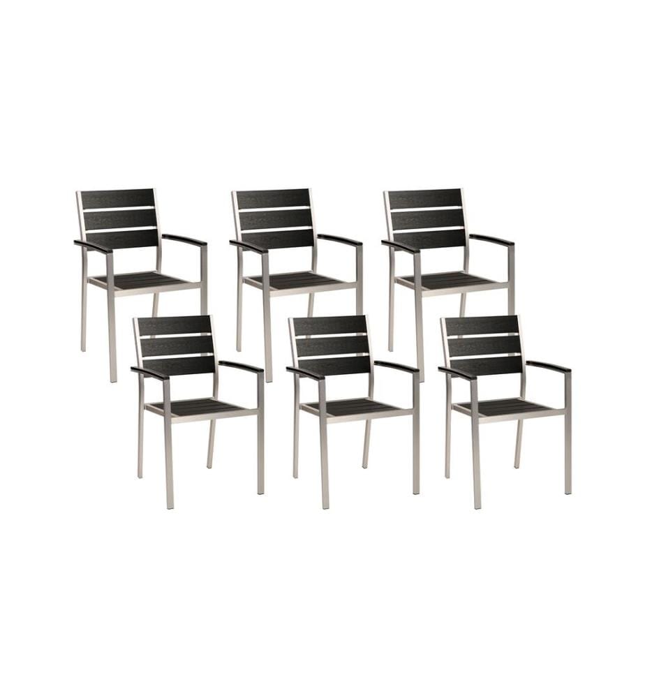 Gartenstuhl 6er Set VERNIO Schwarz / Silber