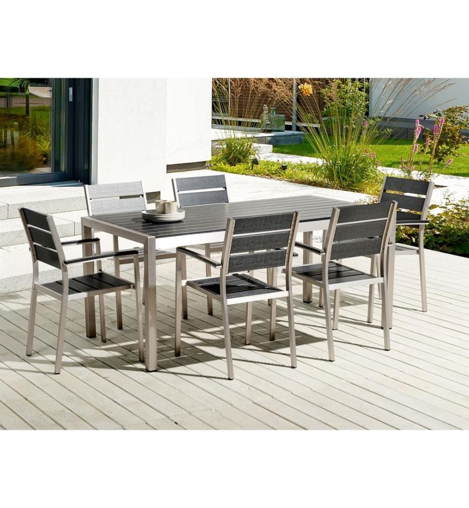 Gartenmöbel Set 6-Sitzer VERNIO Schwarz / Silber