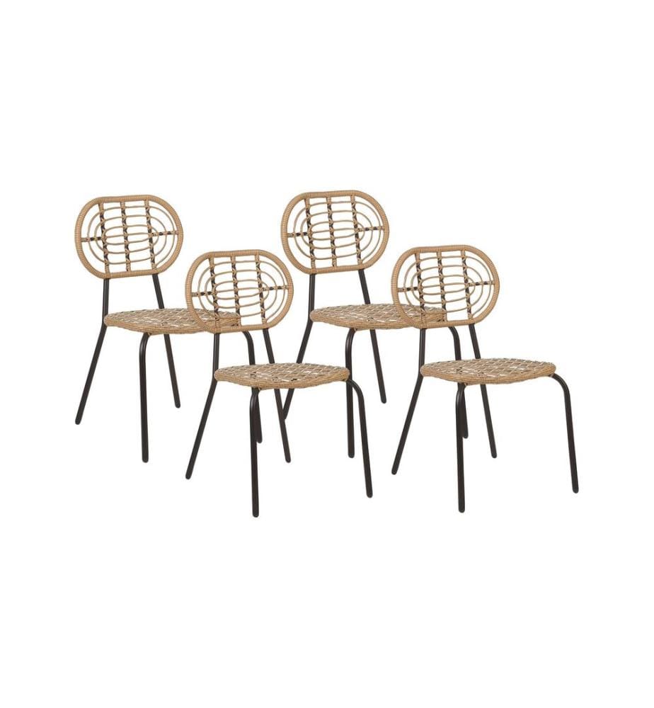Gartenstuhl 4er Set PRATELLO Polyrattan Naturfarben