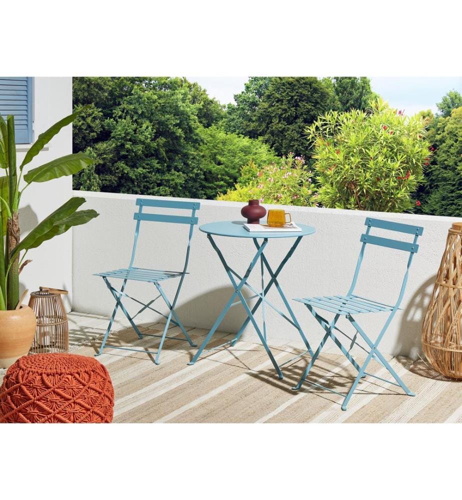 Set bistrot Pieghevole FIORI Metallo Blu oltremare