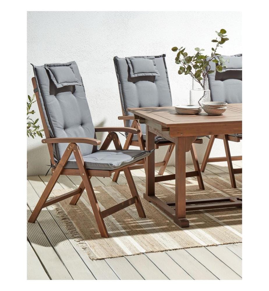 Set mit 6 Stühlen und Sitzkissen AMANTEA Akazienholz Grau
