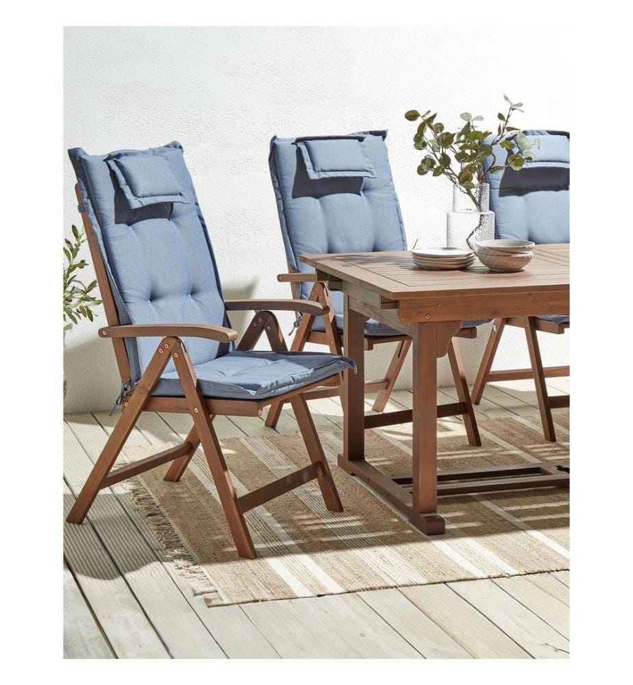 Set mit 6 Stühlen und Sitzkissen AMANTEA Akazienholz Blau