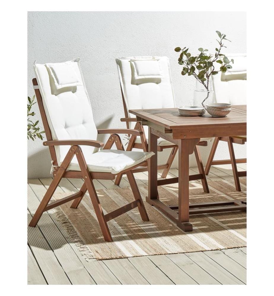 Lot de 6 chaises de jardin avec coussins AMANTEA Acacia Blanc cassé