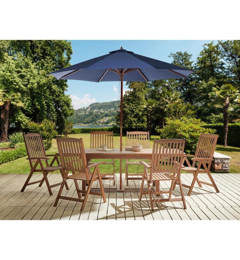 Gartenmöbel Set 6-Sitzer AMANTEA mit Schirm Akazienholz Blau