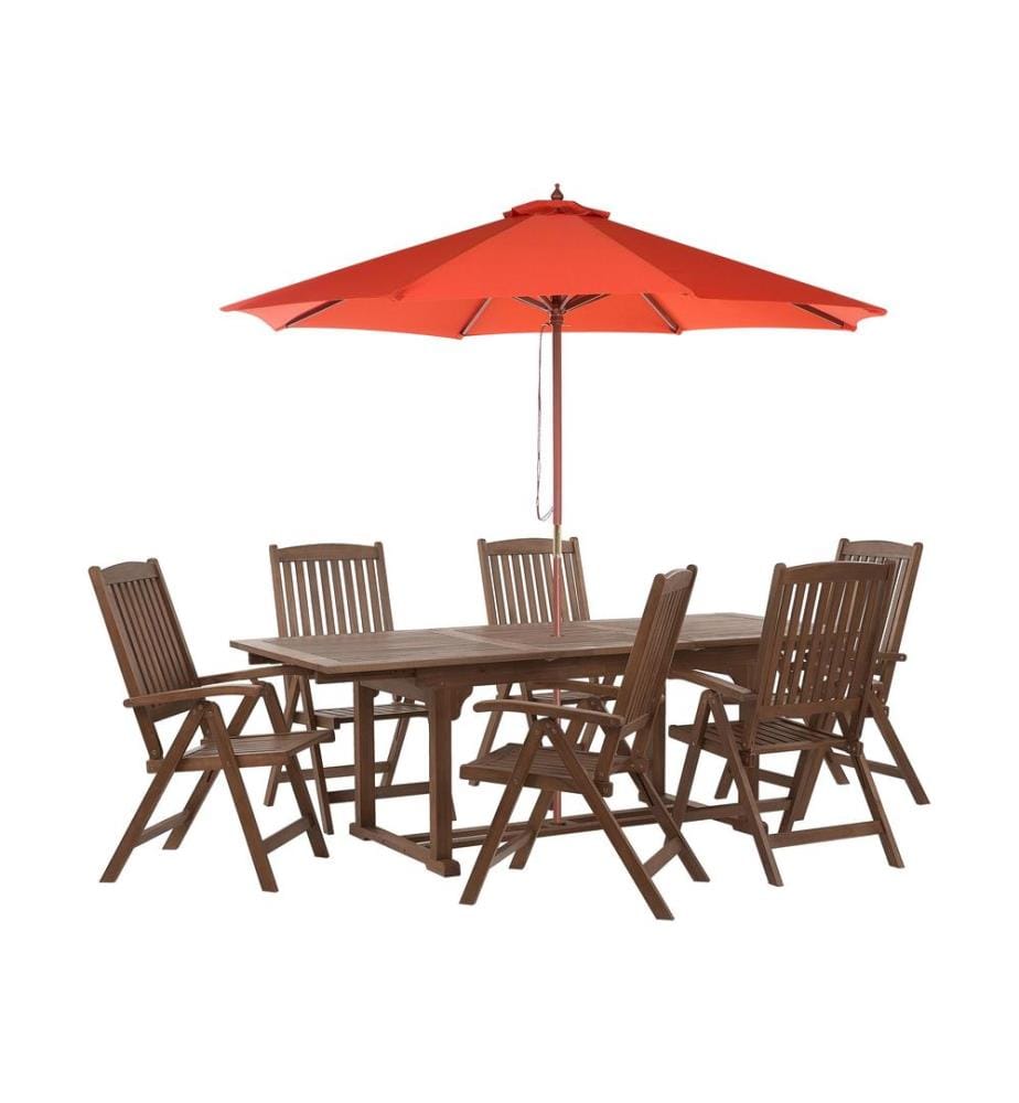 Gartenmöbel Set 6-Sitzer AMANTEA mit Schirm Akazienholz Rot