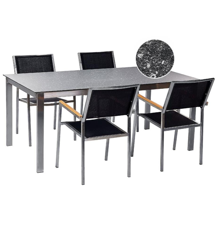 Gartenmöbel Set 4-Sitzer COSOLETO/GROSSETO Sicherheitsglas Granit Optik Schwarz