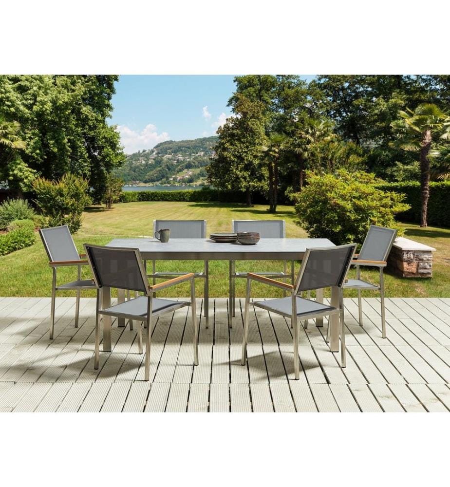 Gartenmöbel Set 6-Sitzer COSOLETO/GROSSETO Sicherheitsglas Marmor Optik Grau
