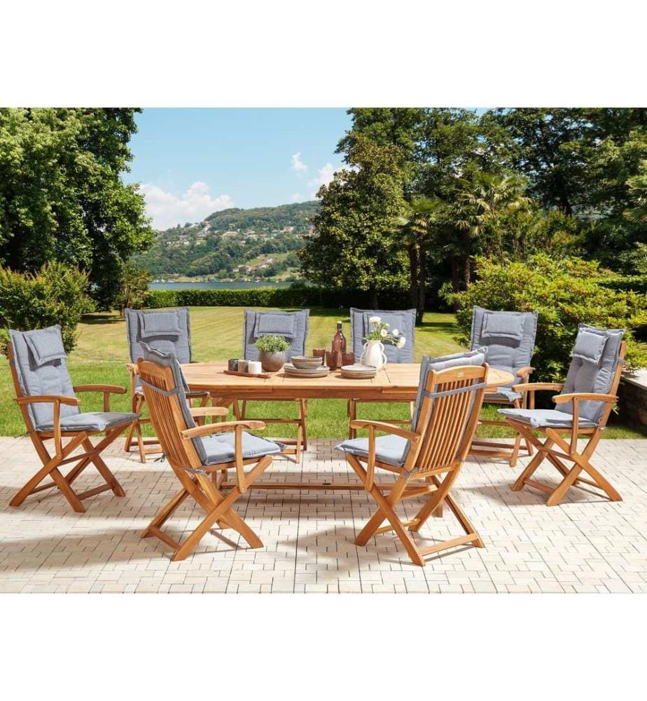 Gartenmöbel Set 8-Sitzer MAUI II Grau Akazienholz inkl. Kissen