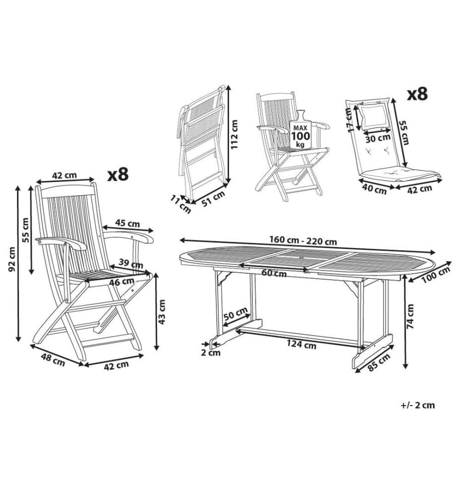 Gartenmöbel Set 8-Sitzer MAUI II Grau Akazienholz inkl. Kissen