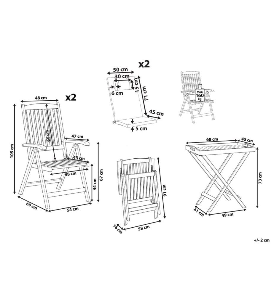 Bistro Set AMANTEA PREMIUM Akazienholz Cremeweiss