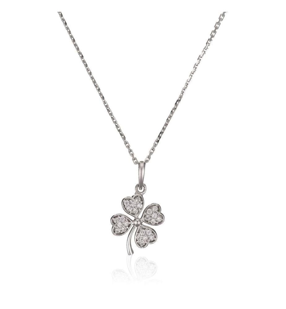 Pendentif Trèfle - Or Blanc 375/1000 et Zirconium