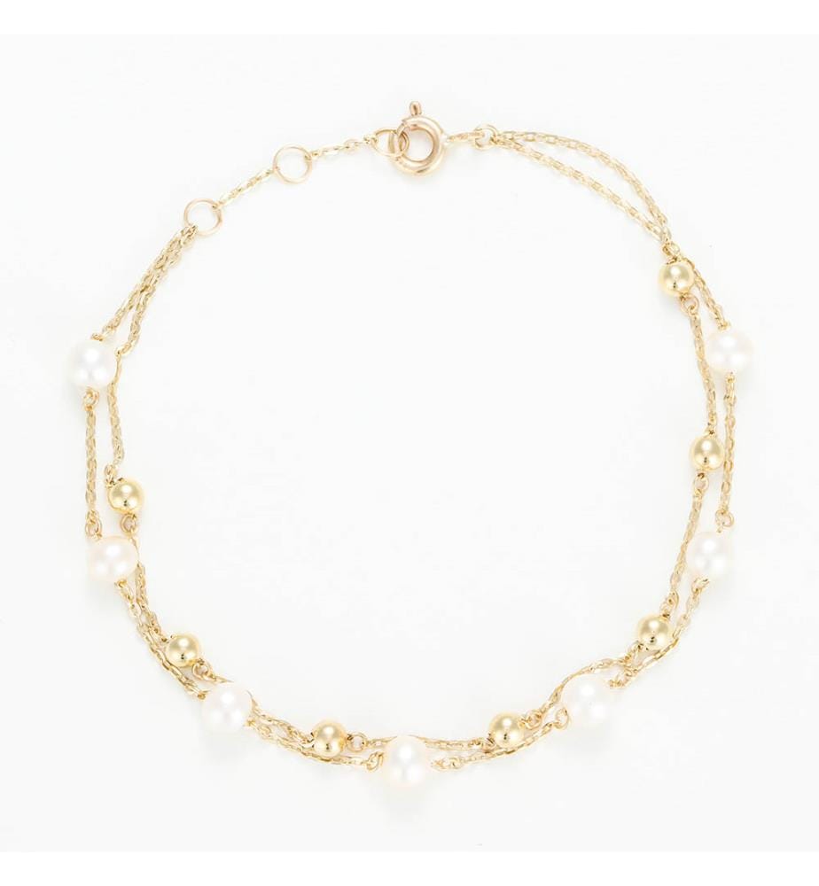 Armband Anela - Gelbgold 375/1000 und Weisse Perlen