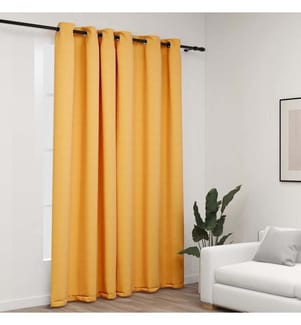Verdunkelungsvorhang mit Ösen Leinenoptik Gelb 290x245 cm