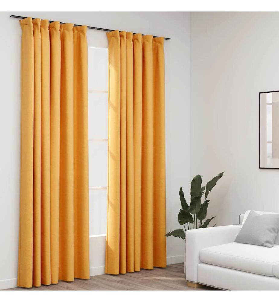 Verdunkelungsvorhänge Haken Leinenoptik 2 Stk. Gelb 140x225 cm