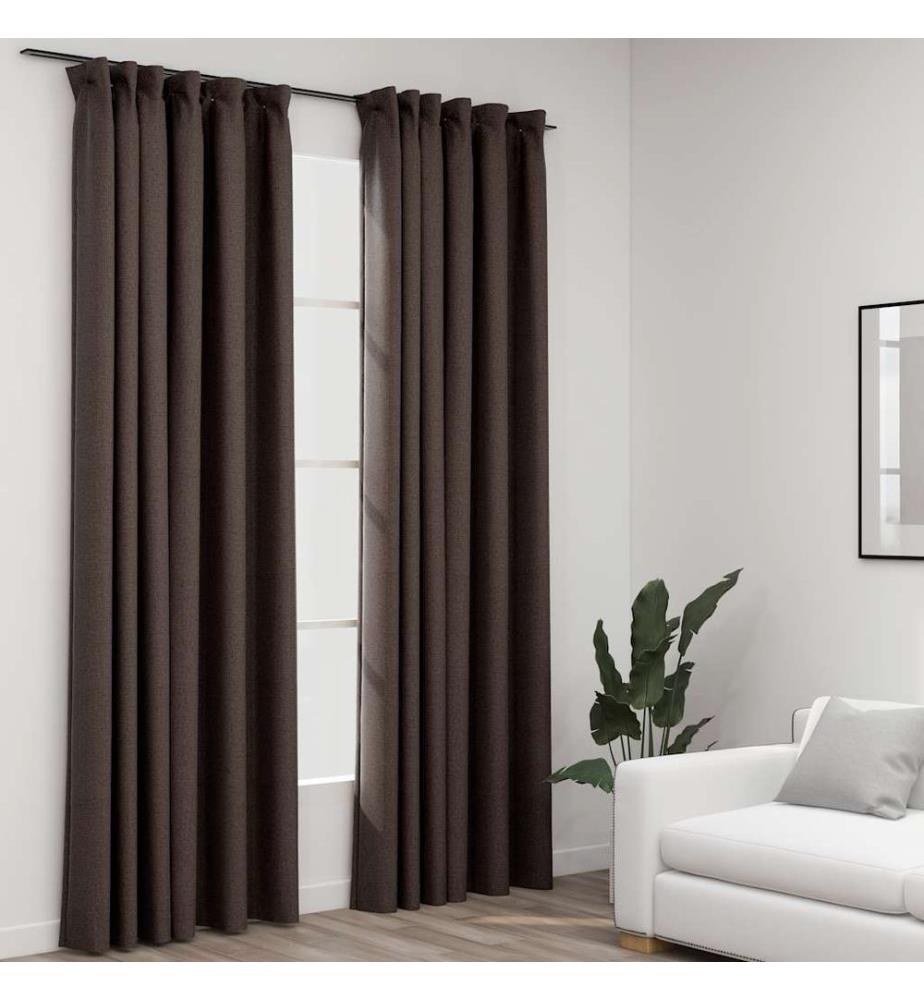 Rideaux occultants aspect lin et crochets 2 pcs Taupe 140x245cm
