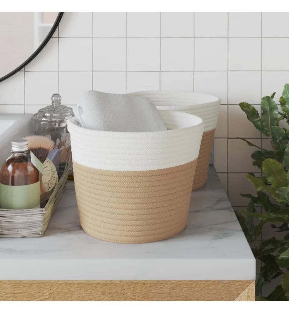 Aufbewahrungskörbe 2 Stk. Beige und Weiss Ø24x18 cm Baumwolle