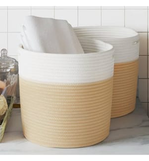 Paniers de rangement 2 pcs beige et blanc Ø28x28 cm coton