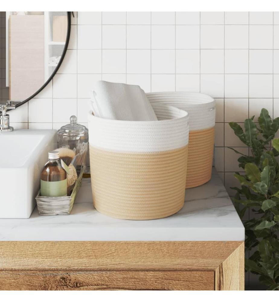 Aufbewahrungskörbe 2 Stk. Beige und Weiss Ø28x28 cm Baumwolle