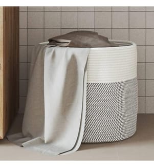 Panier de rangement gris et blanc Ø40x35 cm coton