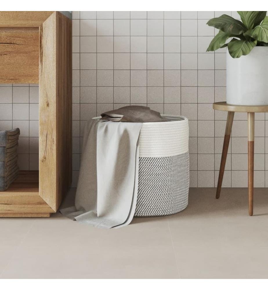 Panier de rangement gris et blanc Ø40x35 cm coton