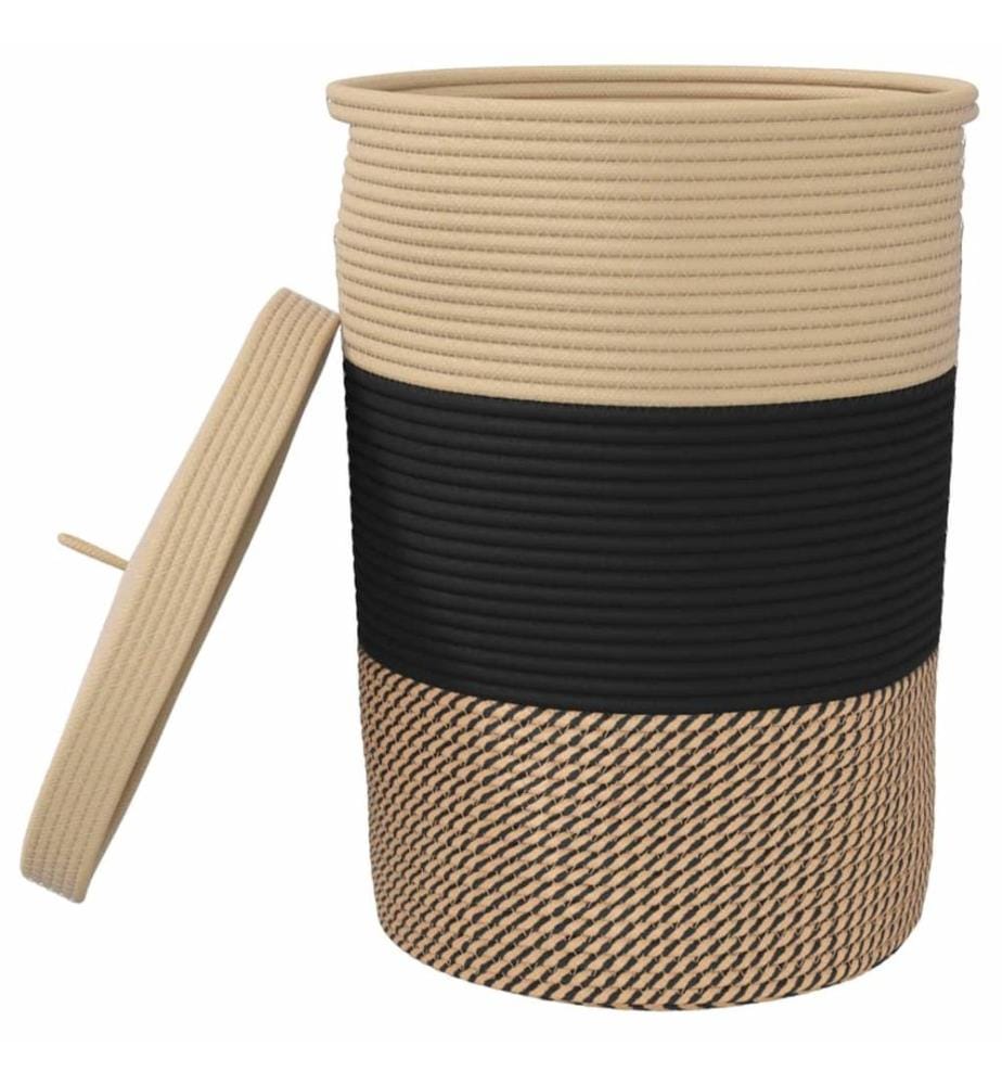 Panier de rangement avec couvercle noir et beige Ø37x50cm coton