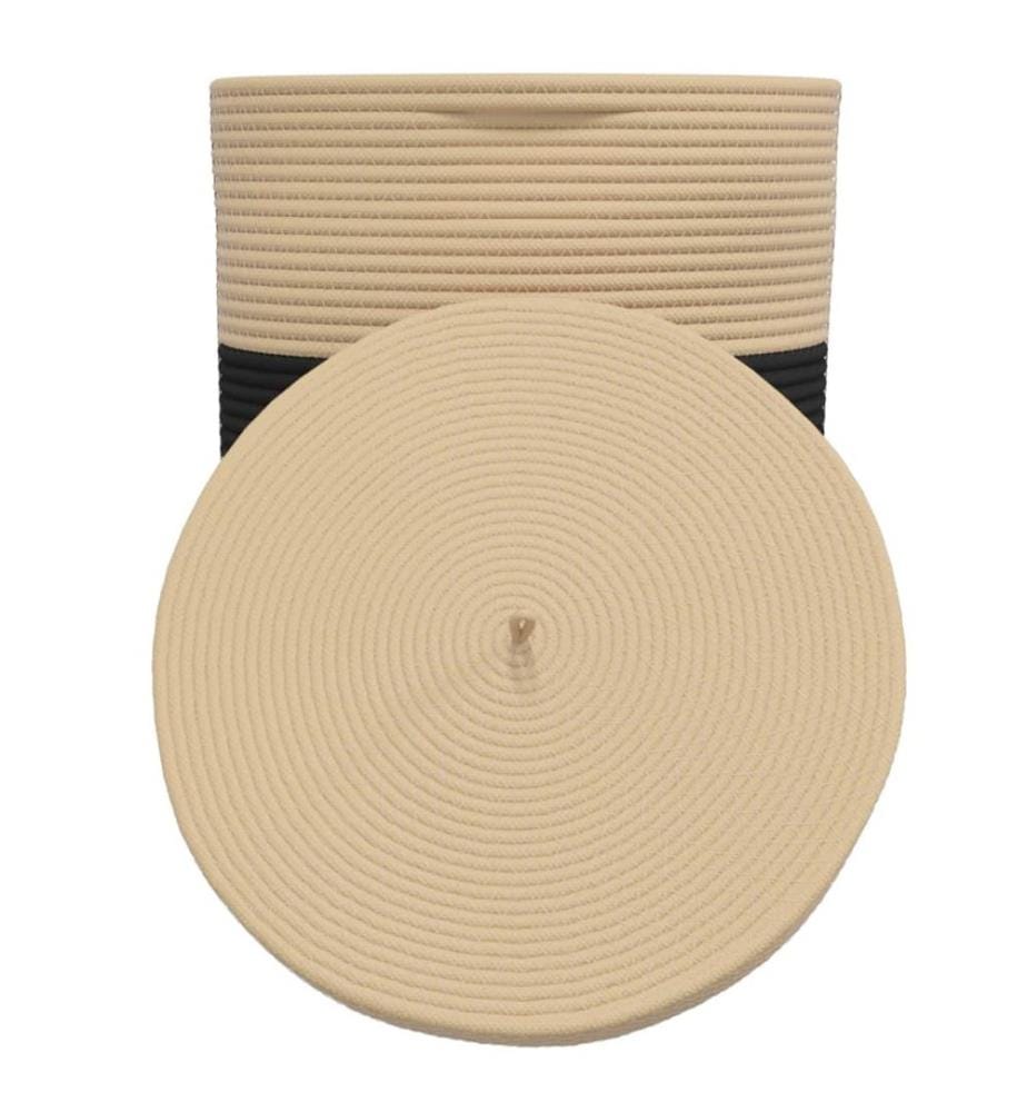 Panier de rangement avec couvercle noir et beige Ø37x50cm coton